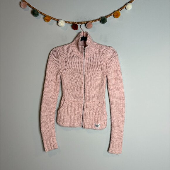 Y2K Nollie PacSun blush pink Angora blend zip up cardigan sweater - Picture 1 of 6